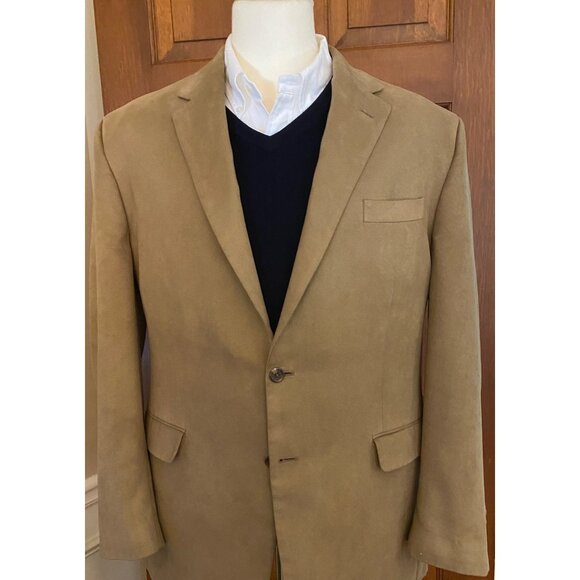 Chaps Mens 44L Tan Vegan Suede Blazer Two-Button Sport Coat Fall Academia Jacket - Picture 5 of 16